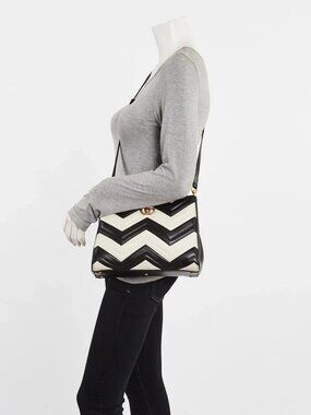 Gucci Black/White Quilted Leather Marmont 2.0 Metelasse Top Handle Small
